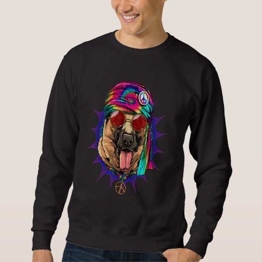 Hippie German Shepherd Tie Dye Peace Sign Psychede Trui (Voorkant)