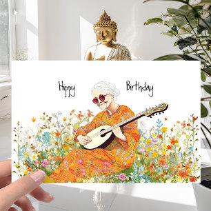 Hippie Girl 60s Retro Flower Power - Fun Birthday Kaart