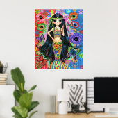 Hippie Girl Mermaid Poster (Thuiskantoor)