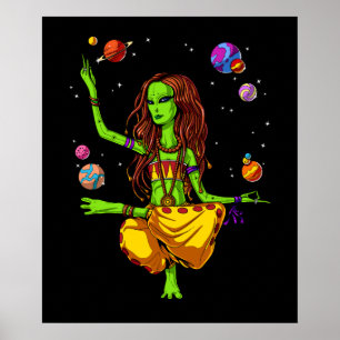 Hippie Girl Space Alien Zen Yoga Meditation Poster