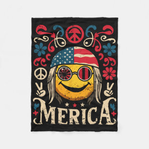 Hippie Groovy Face 4 juli Amerikaanse vlag Groovy  Fleece Deken