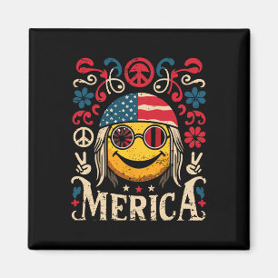 Hippie Groovy Face 4 juli Amerikaanse vlag Groovy Magneet