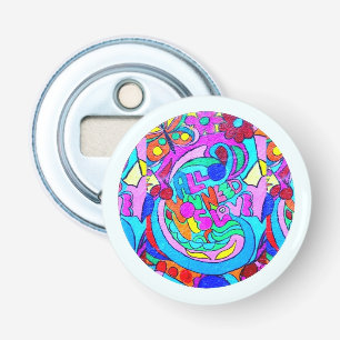 hippie groovy liefdescirkel button flesopener