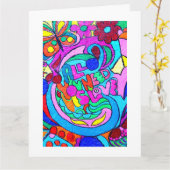 Hippie groovy peace and love kaart (Gele Bloem)