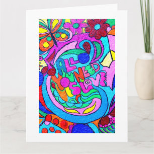 Hippie groovy peace and love kaart
