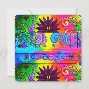 hippie groovy retro kleuren uitnodigcard kaart