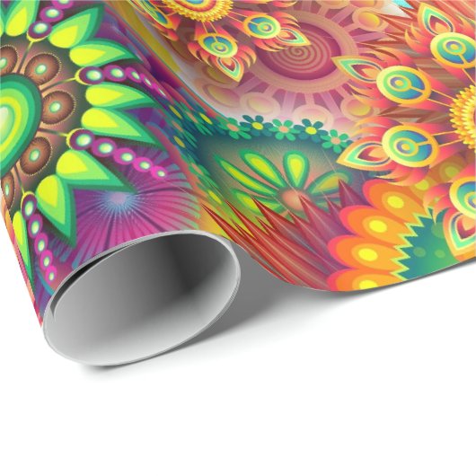Hippie Groovy Techno Psychedelic Thunder_Cove Cadeaupapier (Rol Hoek)