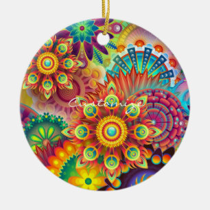 Hippie Groovy Techno Psychedelic Thunder_Cove Keramisch Ornament