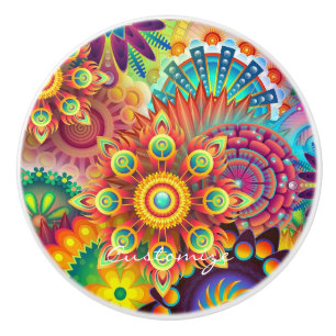 Hippie Groovy Techno Psychedelic Thunder_Cove Keramische Knop