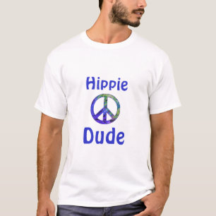 Hippie Guy Blue Green Blauwgroen Tie Dye Peace Sig T-shirt