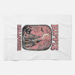 Hippie Halloween Kat Geestenhuis Vintage Ontwerp_ Theedoek