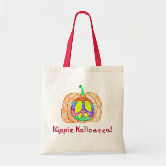 Hippie Halloween Pumpkin Peace Sign Canvas tas (Voorkant)