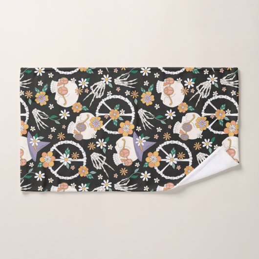 Hippie Halloween schedels en bloemen patroon Bad Handdoek (Handdoek)