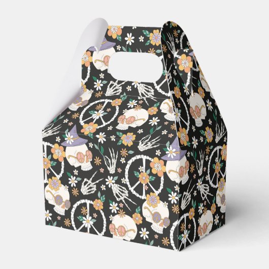 Hippie Halloween schedels en bloemen patroon Bedankdoosjes (Achterkant)