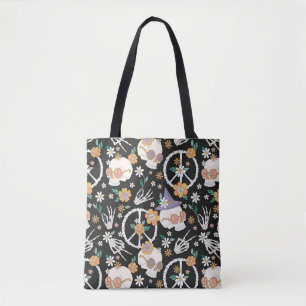 Hippie Halloween schedels en bloemen patroon Draagtas