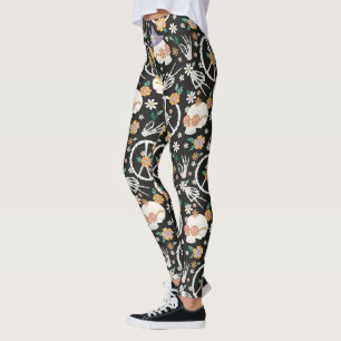 Hippie Halloween schedels en bloemen patroon Leggings