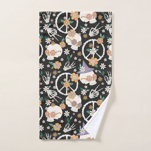 Hippie Halloween Skulls et Fleurs Motif (Serviette à main)