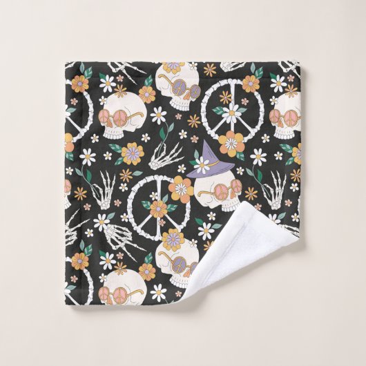 Hippie Halloween Skulls et Fleurs Motif (Gant de toilette)