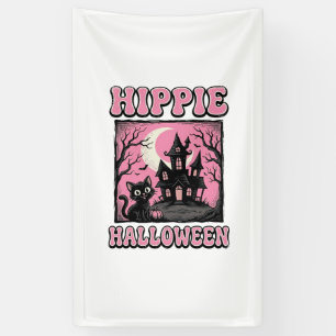 Hippie Halloween Vintage Heksenhuis Kat T-shirt_1 Spandoek