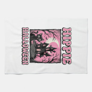 Hippie Halloween Vintage Heksenhuis Kat T-shirt_1 Theedoek