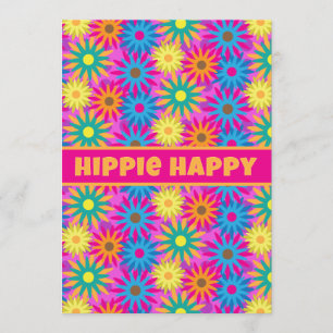 Hippie Happy 1960s Retro Theme Flower Power Party Kaart