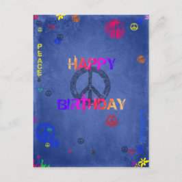 Hippie Happy Birthday Kaart Blauw Briefkaart