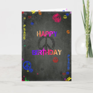 Hippie Happy Birthday Kaart in het zwart