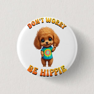 Hippie Happy Dog Poodle Puppy Ronde Button 3,2 Cm