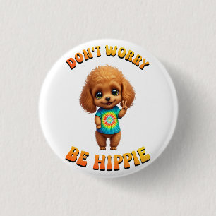 Hippie Happy Dog Poodle Puppy Ronde Button 3,2 Cm