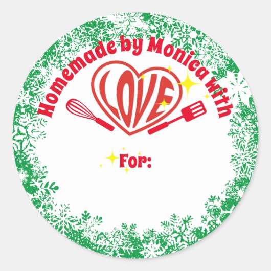 Hippie hart gepersonaliseerd kerstfeest bakken ronde sticker (Voorkant)