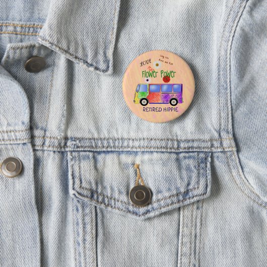 Hippie in ruik, groovy design, ronde button 5,7 cm (In situ)