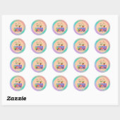 Hippie in ruste staat, groovy design, omlijst ronde sticker (Vel)