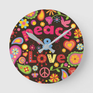 Hippie Jaren 60 Hippy Vredesteken Wandklok Ronde Klok
