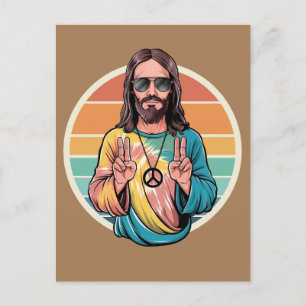 Hippie Jezus vredesteken Briefkaart