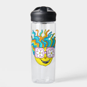 Hippie karakter grappig gelukkig kleurrijke retro waterfles