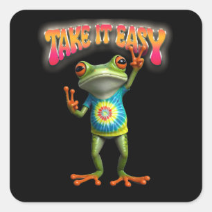 Hippie Kikker Neem het Leven Licht Kleurrijk Vierkante Sticker