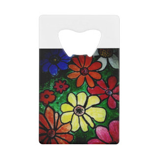 hippie kleurrijke bloem bloei kredietkaart flessenopener