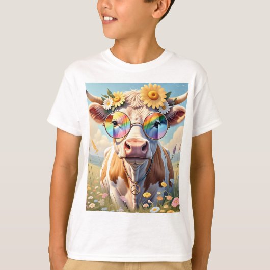 Hippie Koe 🐄✌️ | Moo-d van de liefde T-shirt (Voorkant)