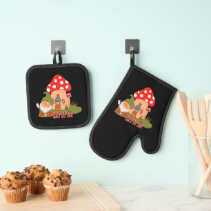 Hippie laat het gnoom worden ovenwant & pannenlap set