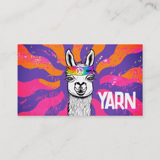 Hippie lama breien haken handgesponnen garen visitekaartje (Voorkant)