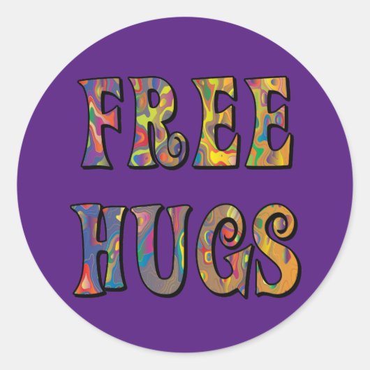 Hippie Love Free Hugs Classic Round Sticker (Voorkant)