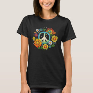 Hippie Madeliefje Vredesteken Retro Bloem Zonneblo T-shirt
