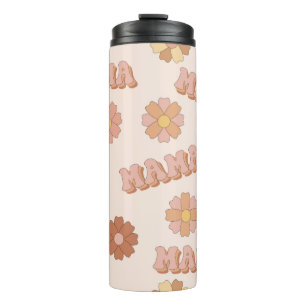 Hippie mama naadloos patroon. Groovy achtergrond. Thermosbeker