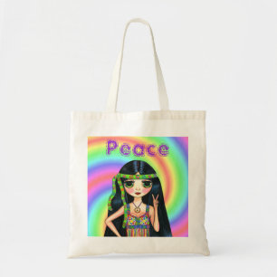 Hippie-meisje uit de jaren '60 met hoofdband tote bag