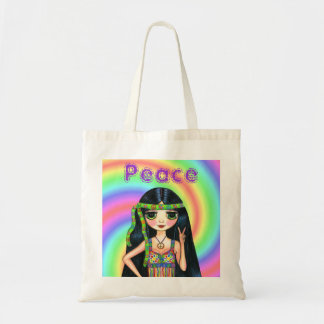 Hippie-meisje uit de jaren '60 met hoofdband tote bag