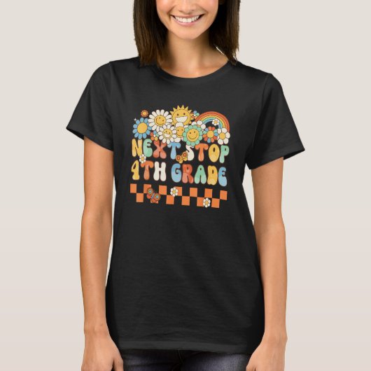 Hippie Next Stop 4th Grade Retro Groovy Back To S T-shirt (Voorkant)