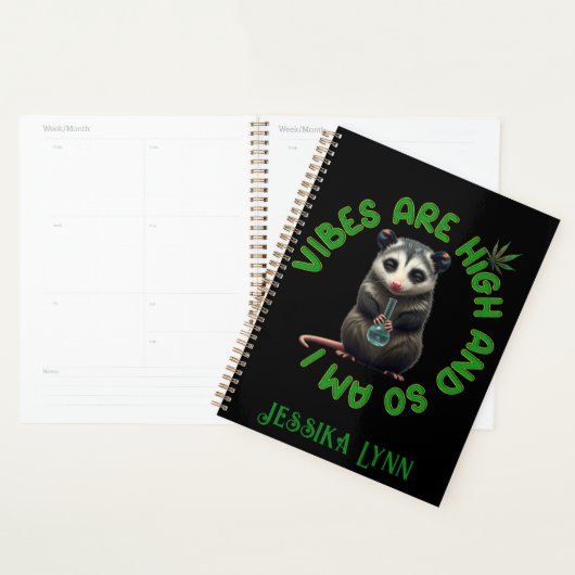 Hippie Opossum Stoned Vibes Funny Humor Custom  Planner (Display)