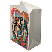 Hippie paar met psychedelische hart medium cadeauzakje (Voorkant Gekanteld)