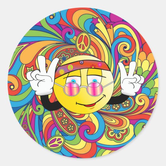 Hippie Peace emjoi Ronde Sticker (Voorkant)