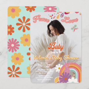 Hippie Peace Love Baby Photo 70s 60s Baby shower Kaart